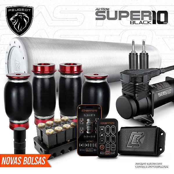 KIT 4 / AirRide Super Black 10 + FlatTank + Compressor 585xc | Peugeot