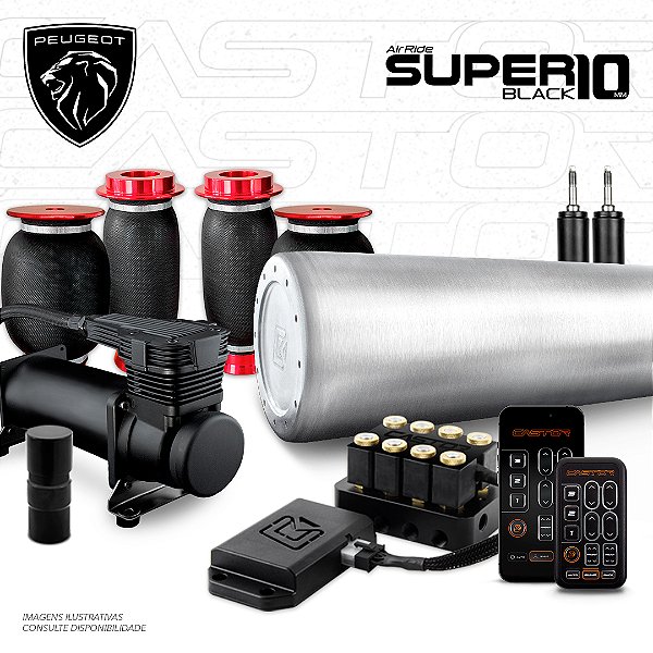 KIT 4 / AirRide Super Black 10 + FlatTank + Compressor 585xc | Peugeot