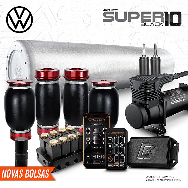 KIT 4 / AirRide Super Black 10 + FlatTank + Compressor 585xc | Volkswagen