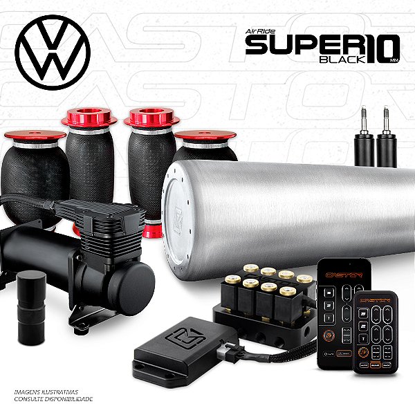 KIT 4 / AirRide Super Black 10 + FlatTank + Compressor 585xc | Volkswagen