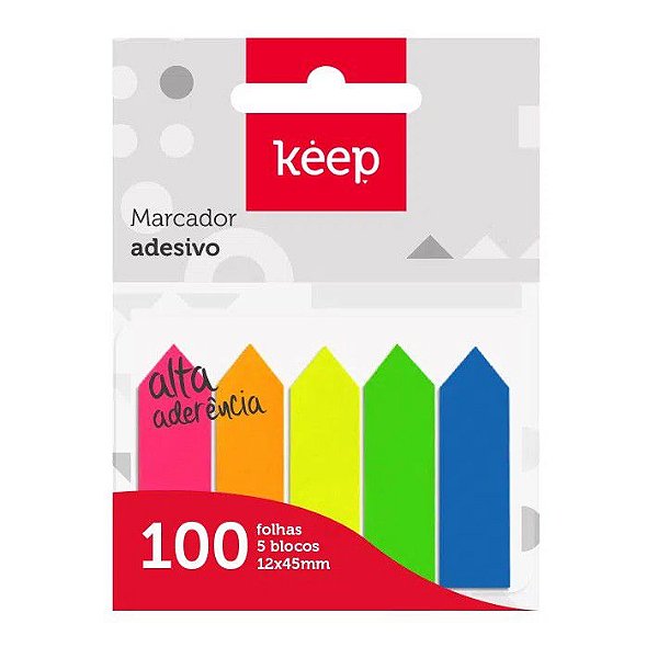 Marcador De Pagina Adesivo Seta 12X44 5 Cores Neon 100 Fls