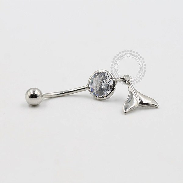 BN26  Navel Piercing Pedra Zirconia Pingente Calda Sereia Ródio