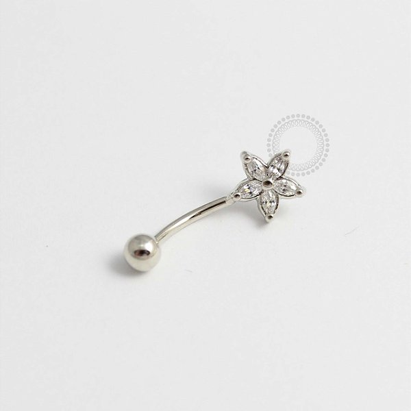 BN27 Navel Piercing Flor Pedra Zirconia Ródio