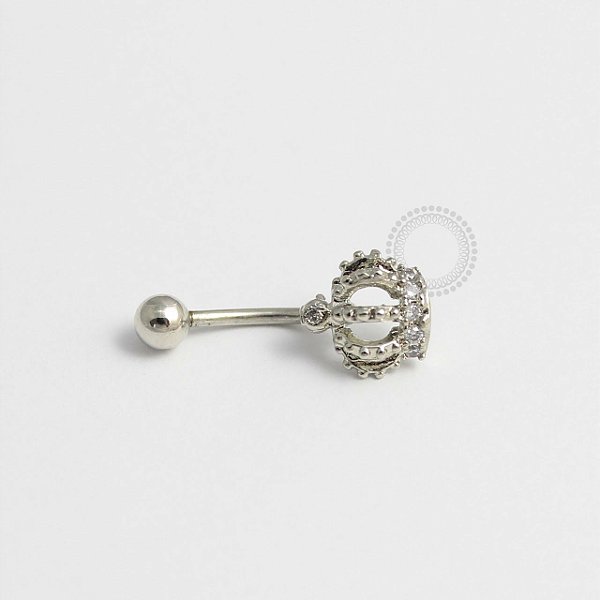 BN29 Navel Piercing Coroa Pedras Cristal Ródio