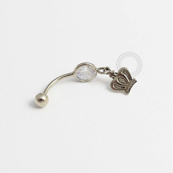 BN38 Navel Piercing Zirconia Pingente Coroa Ródio
