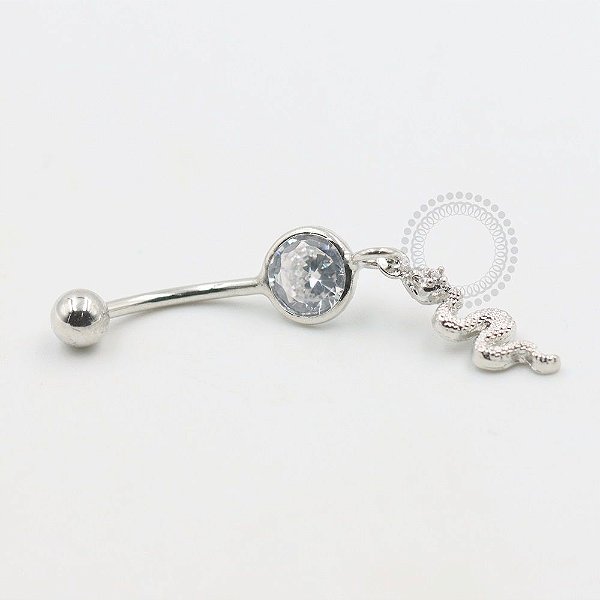 BN42 Navel Piercing Pedra Strass Pingente Cobra Banho Ródio