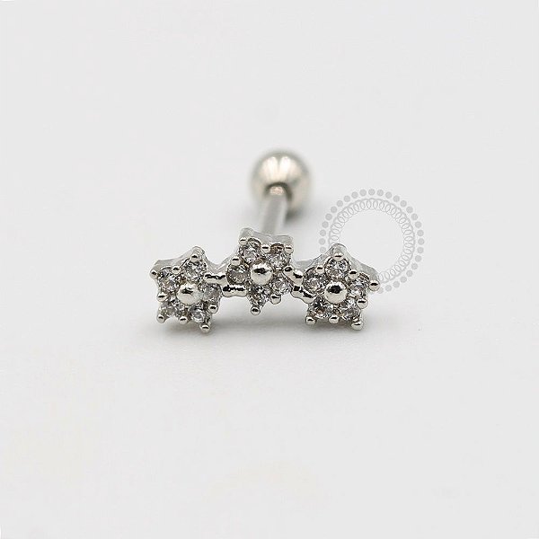 MBA16 Microbell Cluster 3 Flores Zirconia Banho Ródio