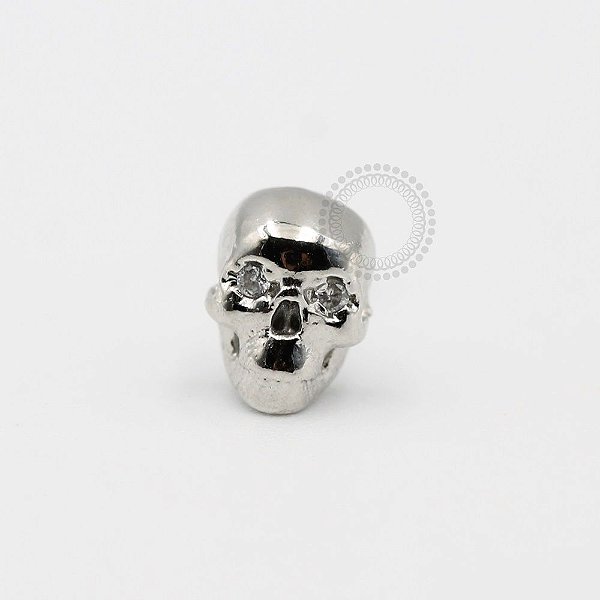 MBA84 Microbell Reto Caveira Olhos de Zirconia Banho Rodio
