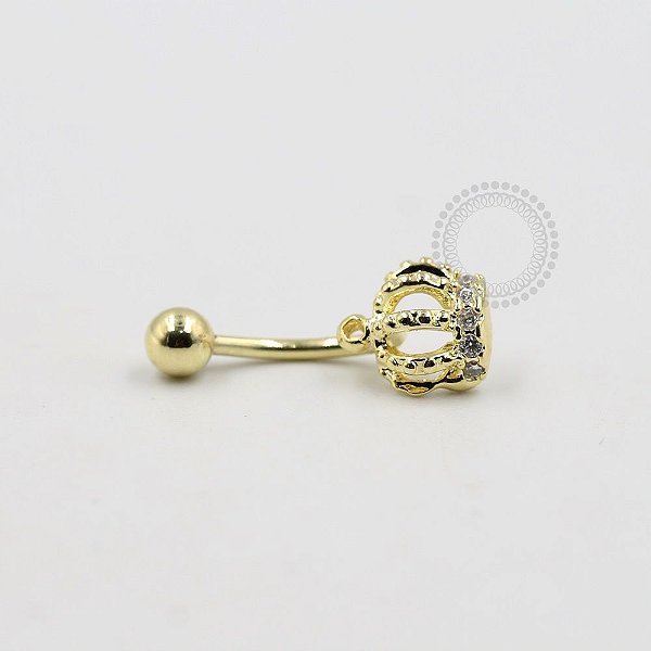 BN15 Navel Piercing Coroa Pedra Cristal Banho Ouro 18K