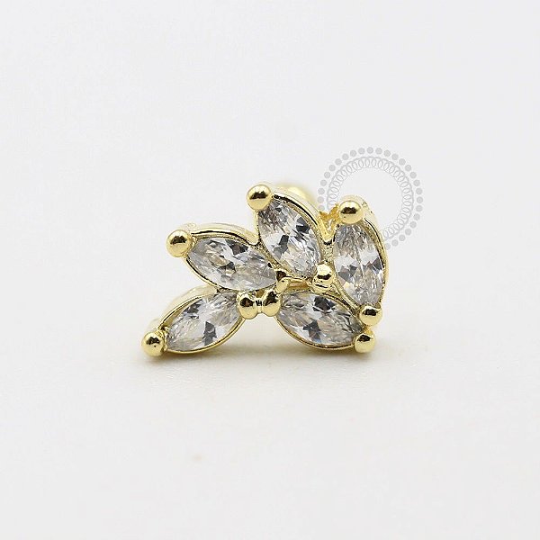MB02 Microbell Reto Cluster Folhas CZ  Banho Ouro