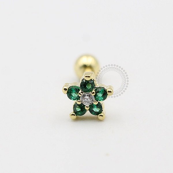 MB06 Microbell Reto Flor Verde Banho Ouro