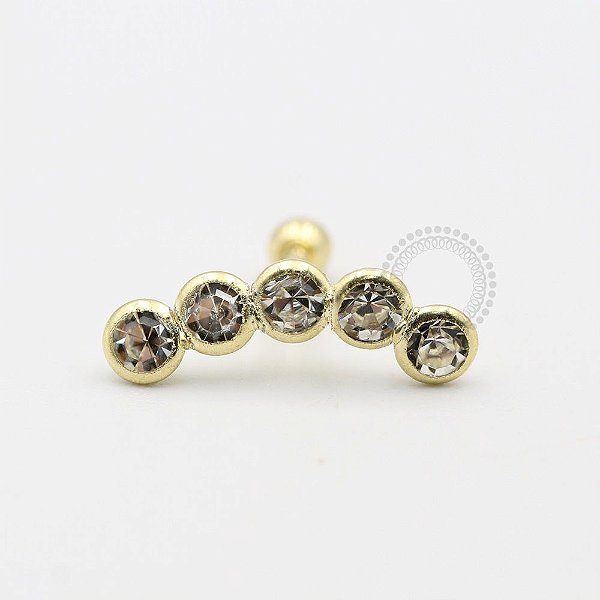 MB23 Microbell Reto Cluster 5 Pedras (Modelo 02) Banho Ouro
