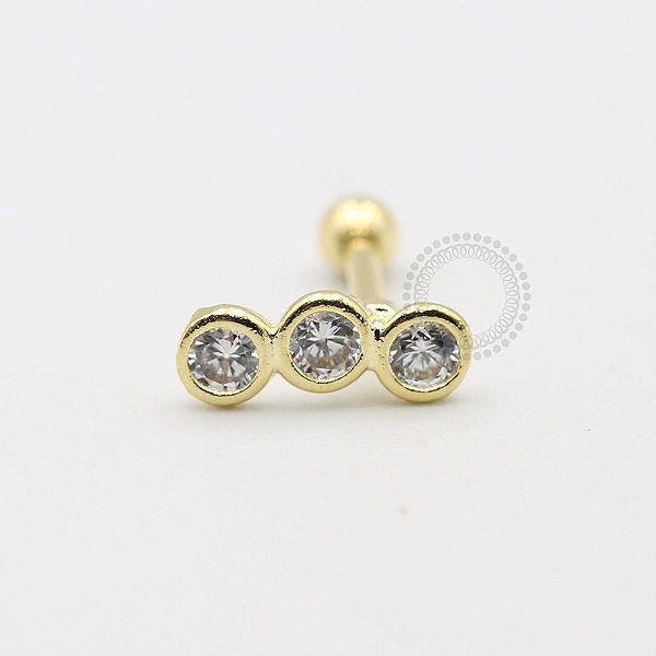 MB38 Piercing Microbell Cluster 3 Zirconia Banho Ouro