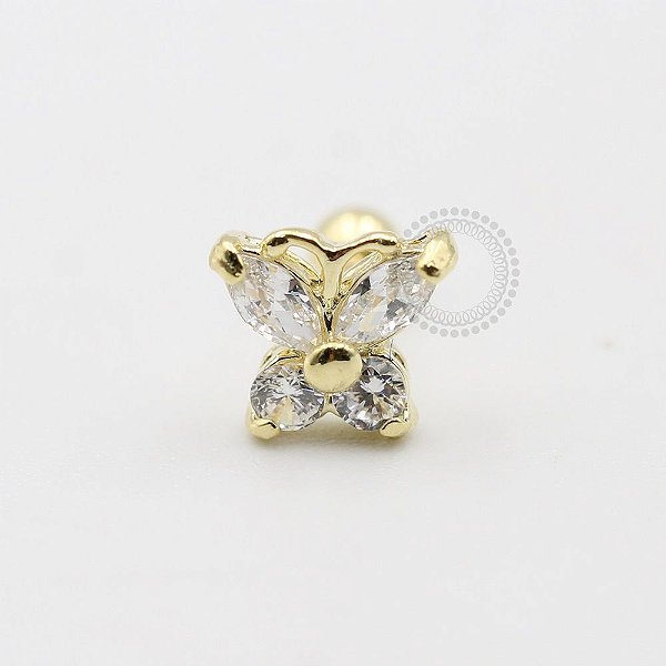 MB53 Microbell Borboleta Asas Zirconia Banho Ouro