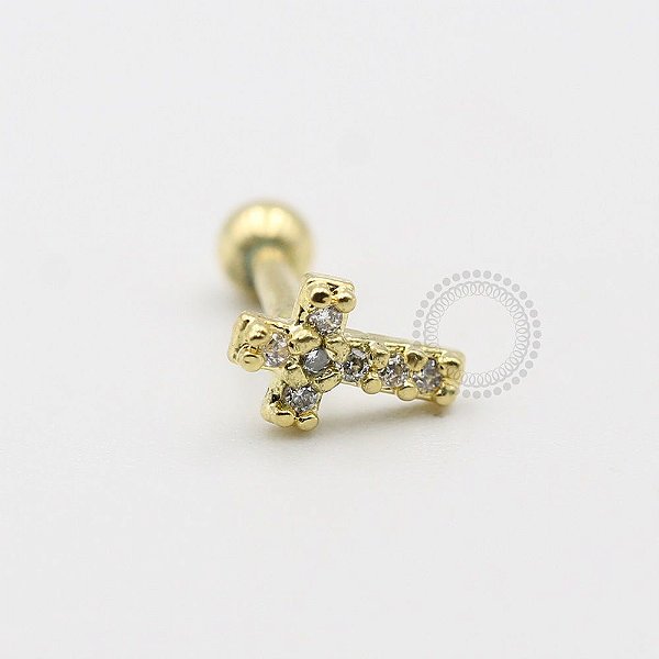 MB54 Microbell Cruz Cravejada Zirconia Banho Ouro