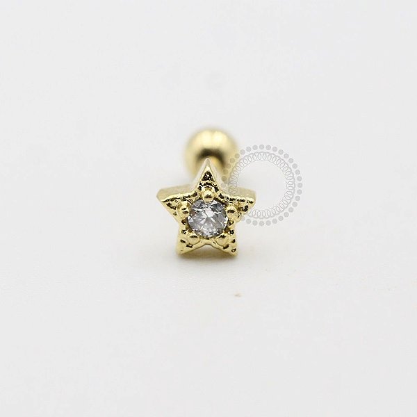 MB61 Microbell Reto Estrela 1 Pedra Zirconia Banho Ouro