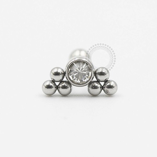 PB65 Labret Pedra Cristal com Esferas Aço 316L