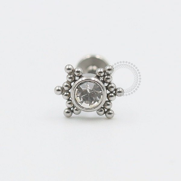 PB70 Labret Cristal Colado Com Esferas Aço 316L