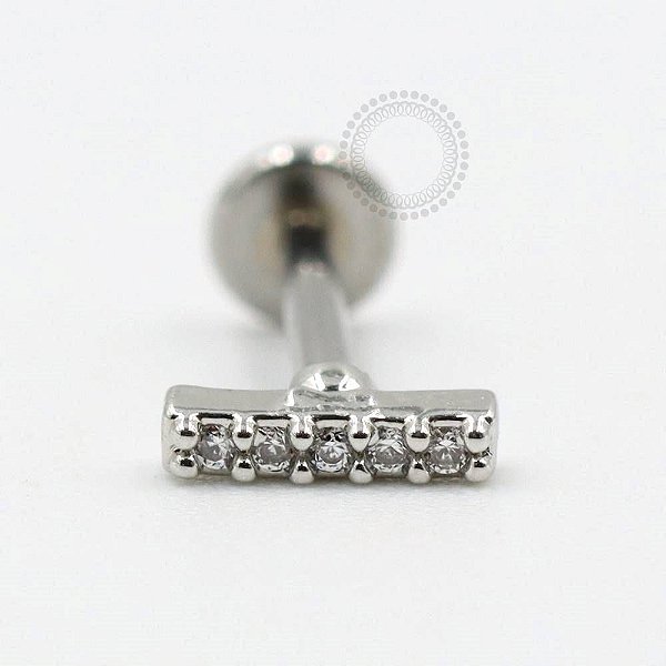 MBA104 Labret Barra 6 Pedras CZ Cravejado Aço 316L
