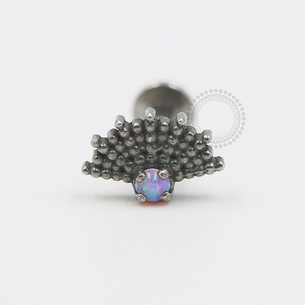 PR21 Labret Meio Sol Opala Sintética Prata Haste Titânio