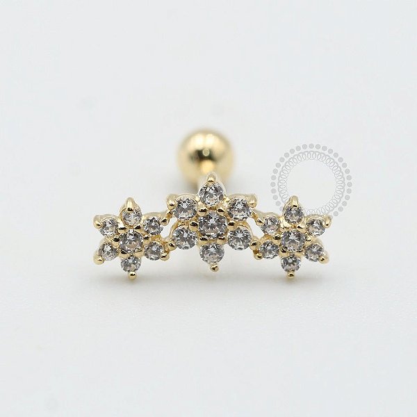 OR25 Microbell Cluster 3 Flores Ouro 18k (6mm 0,67g /8mm 0,72g)