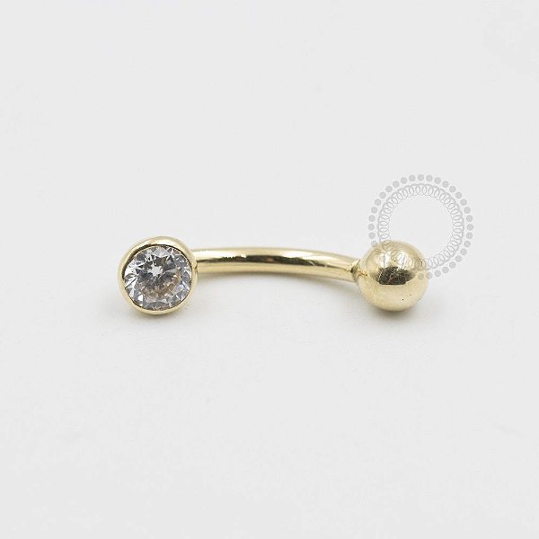 OR33 Mini Navel  Zirconia Flat  Ouro 18k