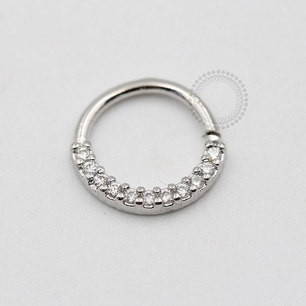 ARA29 Argola Cravejada  Frontal Helix Banho Rodio