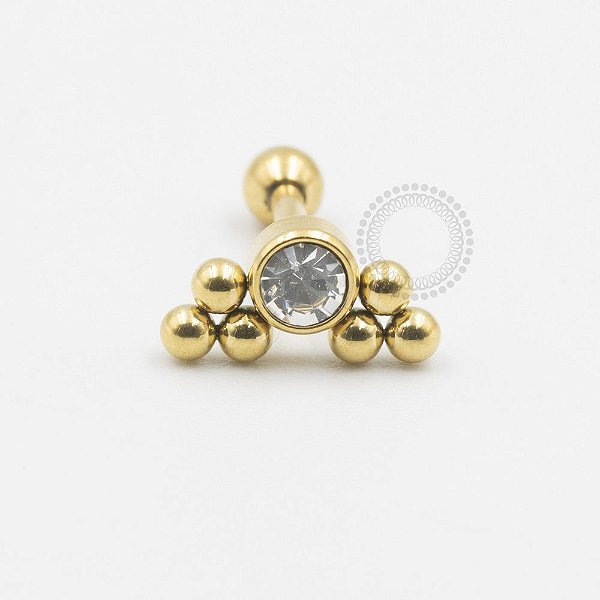 PVD58 Microbell Pedra Cristal Com Esferas Aço PVD Gold