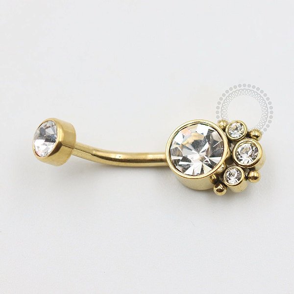 PVD61 Navel Piercing Cristais E Esferas Aço PVD Gold