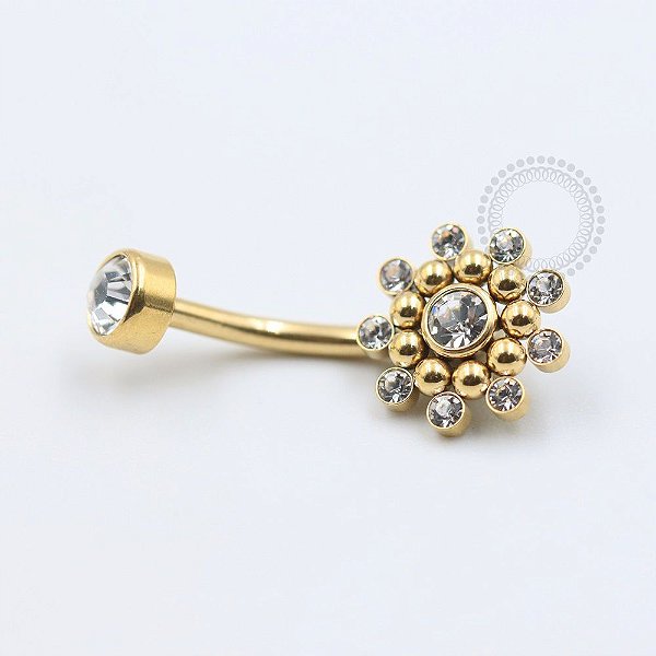 PVD62 Navel piercing sol indiano Cristal aço PVD Gold