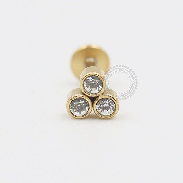 PVD63 Labret Trinity Circular Cristal aço PVD Gold