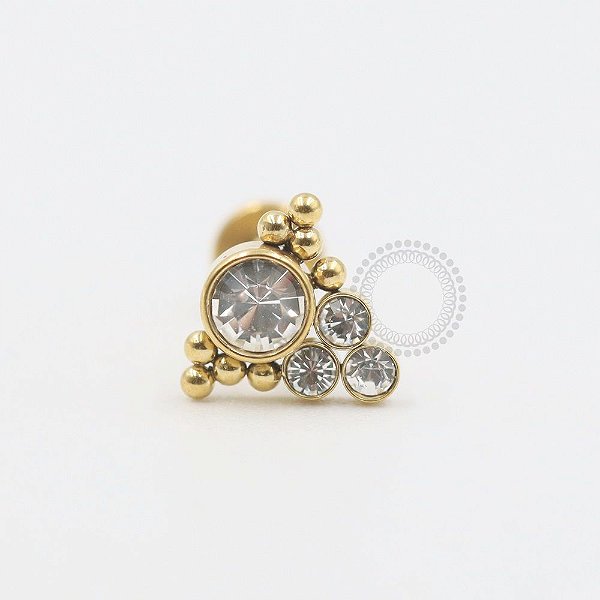PVD71 Labret 4 stones strass colado c esferas aço PVD gold