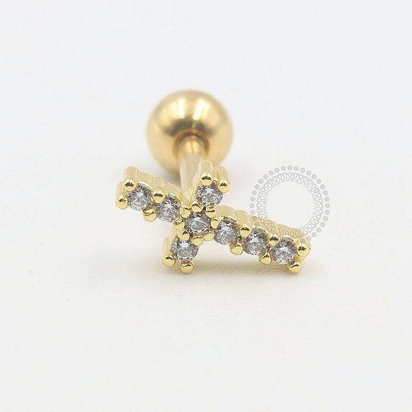 MB88 Microbell Cruz Cravejado Zircônias Banho Ouro