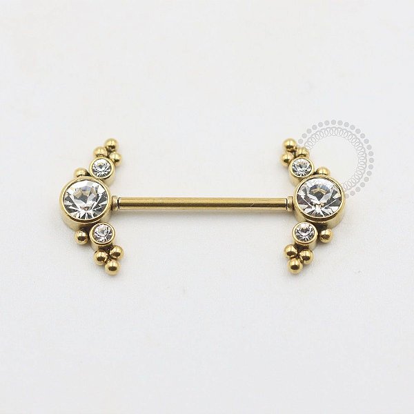PVD73 Nipple piercing indiano cluster aço PVD Gold