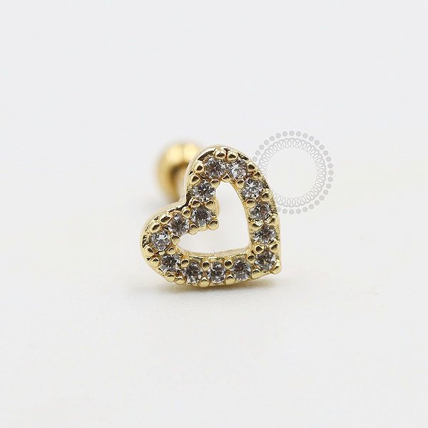 PVD81 Microbell coração cravejado strass aço PVD gold