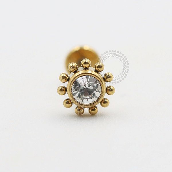 PVD83 Labret Sol Strass Esferas Aço PVD Gold