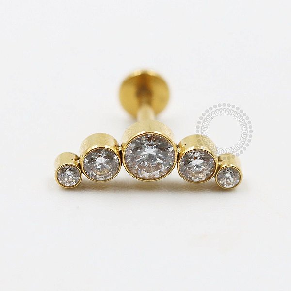 PVD87 Labret Cluster Zircônia Aço PVD Gold