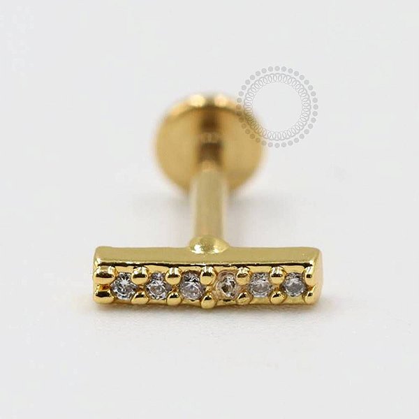 MB89 Labret Barra 6 Pedras CZ Cravejado Banho Ouro