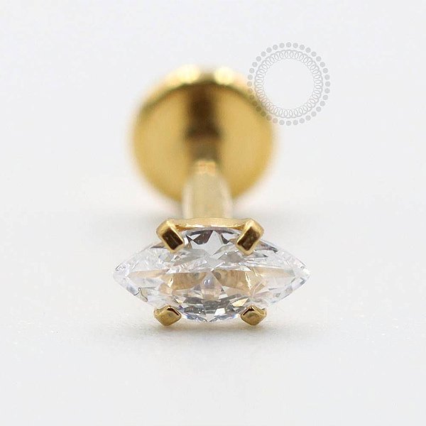 PVD98 Labret Pedra Navete Zirconia Aço PVD Gold