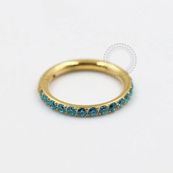 TN310 Segmento Cravejado Aqua Blue Titânio PVD Gold (OUTLET)