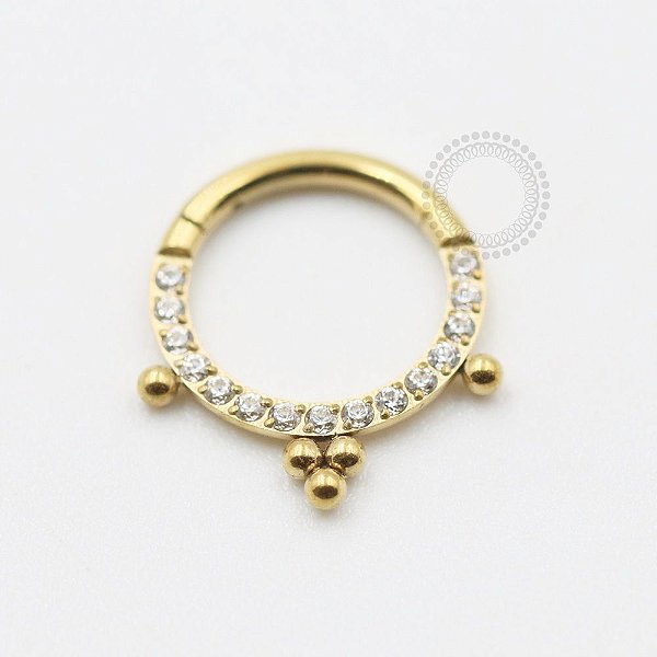 TN585 Segmento Cravejado C Esferas Titânio PVD Gold