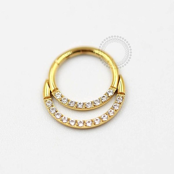 TN205 Segmento CZ Double Line Titânio PVD Gold  (OUTLET)