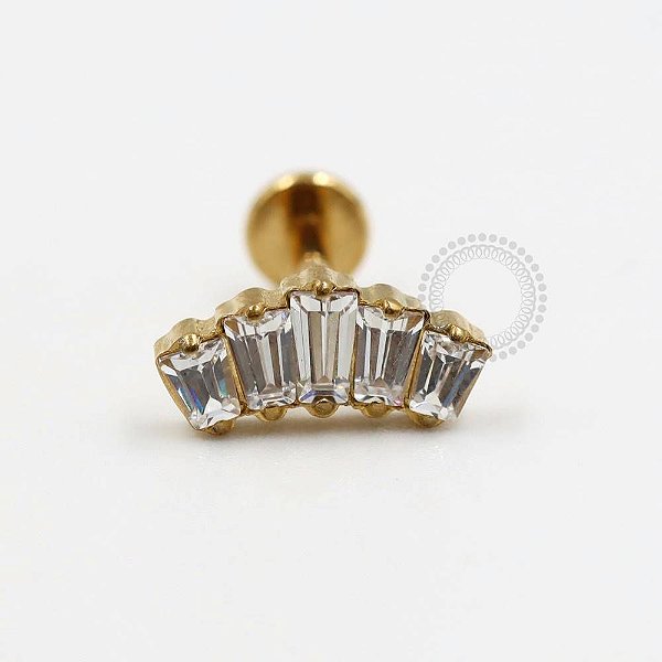 TN216 Labret Cluster 5 CZ Baguette Titânio PVD Gold