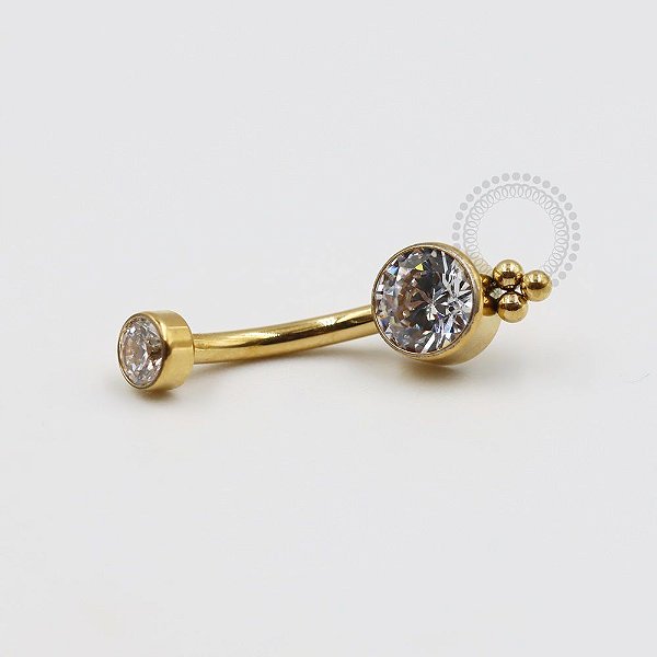 TN332 Navel Piercing CZ 3 Esferas Titânio PVD Gold