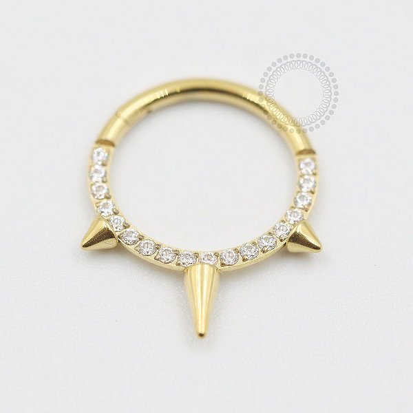 TN427 Segmento Spike Cravejados Titânio PVD Gold