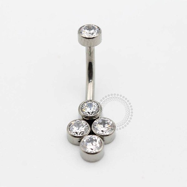 TN45 Navel Piercing 4 Stones CZ Titânio