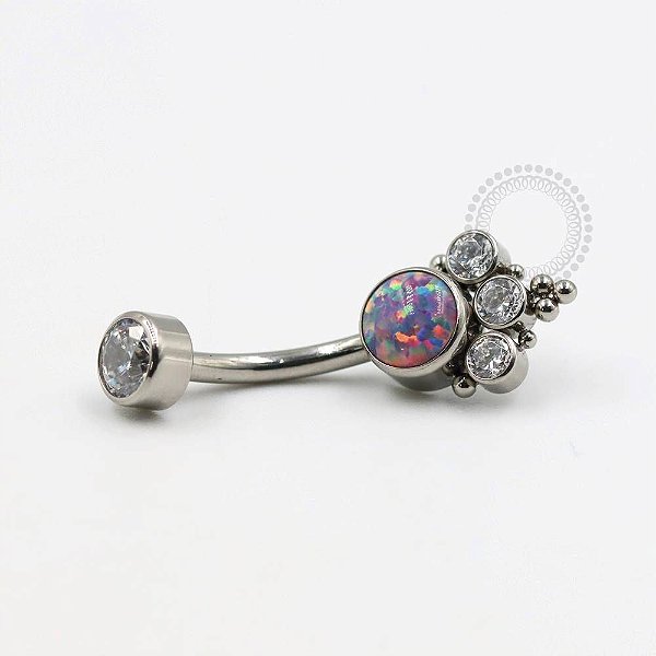 TN254 Navel Piercing Opala e CZ Esferas Titânio  (OUTLET)