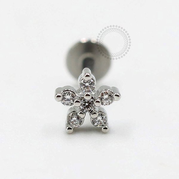 MBA101 Labret Flor de Zircônia Banho Ródio
