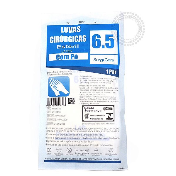 DC04 Par De Luvas Cirúrgicas Estéril Latex