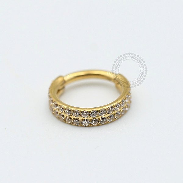 PVD26 Segmento Cravejado Duplo Aço PVD Gold